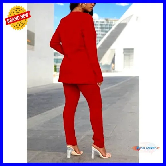 Women's 2-Piece Suit Set Long Sleeve Blazer and Pencil Pants Business Casual - Picture 5 of 6